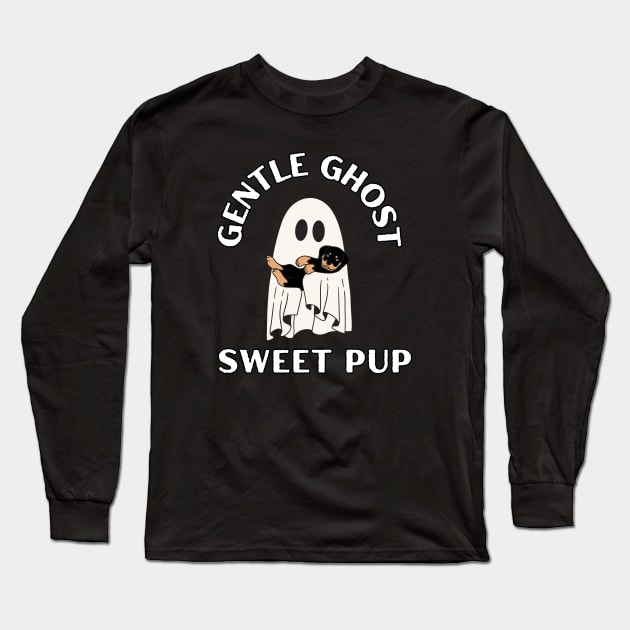 Gentle Ghost, Sweet Pup. Cute little ghost with a cute pup, dog, puppy, halloween Long Sleeve T-Shirt by Project Charlie